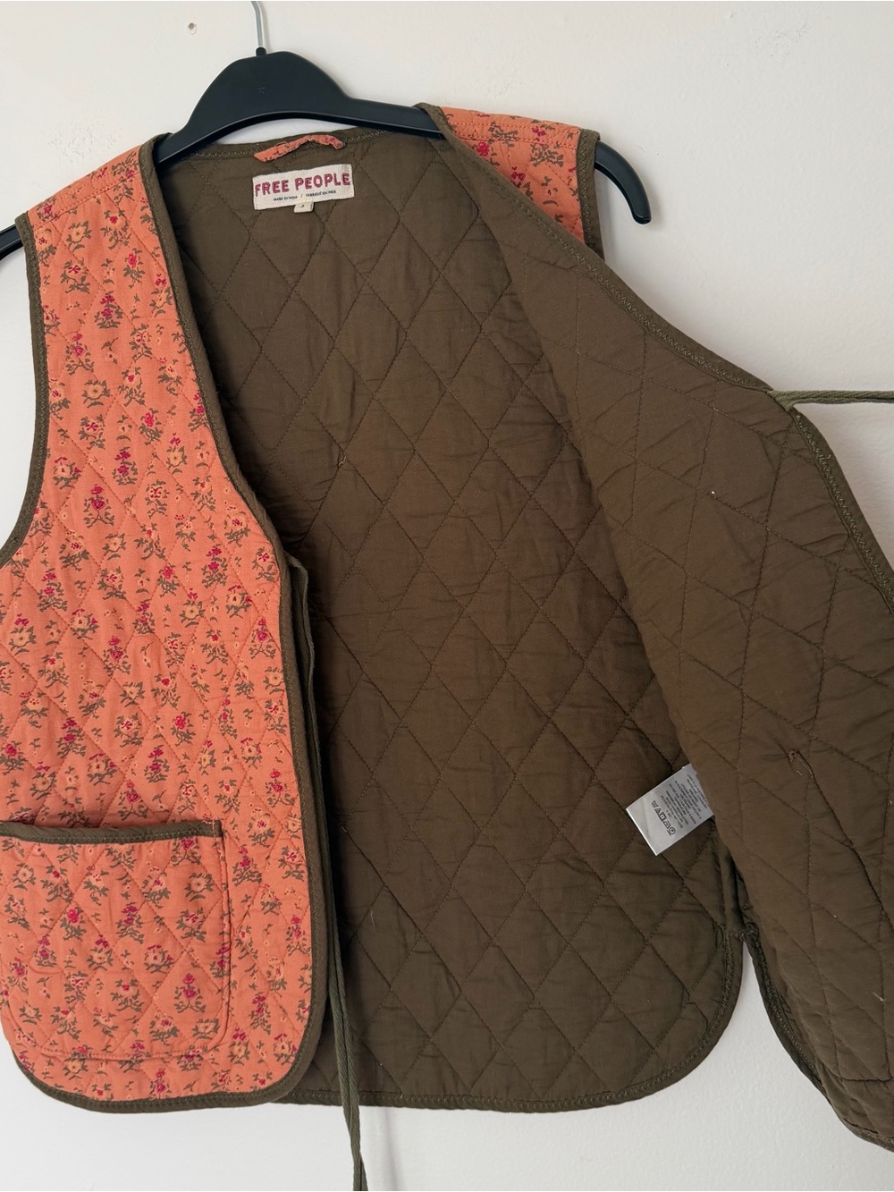 Free People Quilted Women’s Vest in Coral Floral and Olive Boho Cottage Cotton